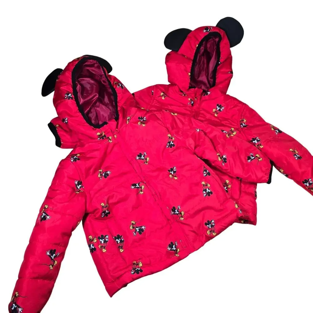 Twin Disney Junior Mickey Mouse Hooded Ear Puffer Jacket 2T Girl's Red New!!!